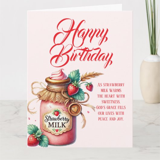 Strawberry Warmth Birthday Christian Card カード (正面)
