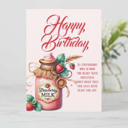 Strawberry Warmth Birthday Christian Card カード (スタンド正面)
