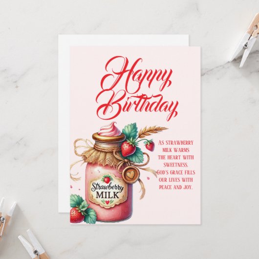 Strawberry Warmth Birthday Christian Card カード (正面/裏面インサイチュ)