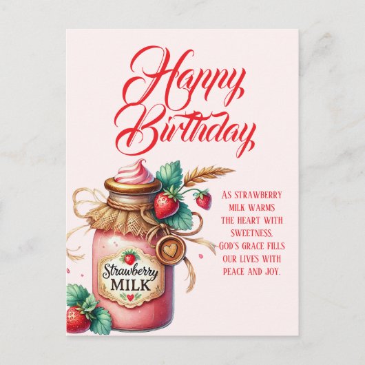 Strawberry Warmth Birthday Christian Card ポストカード (正面)
