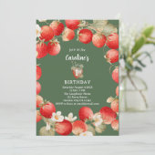 Strawberry Watercolor Berry First Girls Birthday 招待状 (スタンド正面)