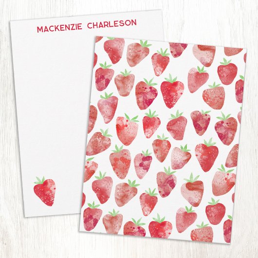 Strawberry Watercolor Personalized ノートカード