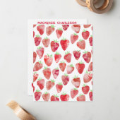 Strawberry Watercolor Personalized ノートカード (正面/裏面インサイチュ)