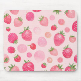 Strawberry Watercolor Pink Berry Seamless Pattern マウスパッド