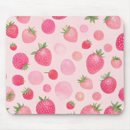 Strawberry Watercolor Pink Berry Seamless Pattern マウスパッド (正面)