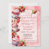 Strawberry Watercolor Sweetie Baby Shower 招待状 (正面)