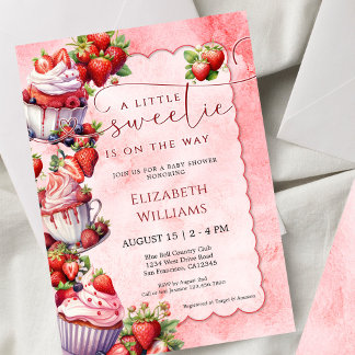 Strawberry Watercolor Sweetie Baby Shower 招待状