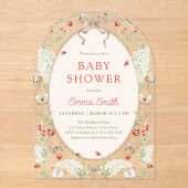 Strawberry Wildflower Lace Frame Baby Shower アクリル招待状 (正面)