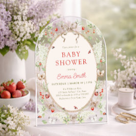 Strawberry Wildflower Lace Frame Baby Shower アクリル招待状
