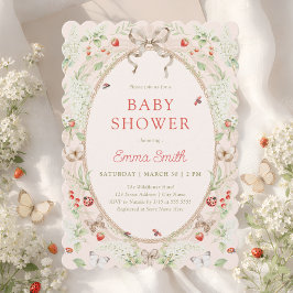 Strawberry Wildflower Lace Frame Baby Shower 招待状