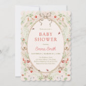 Strawberry Wildflower Lace Frame Baby Shower 招待状 (正面)