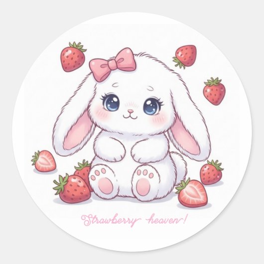 Strawberry Wonderland Bunny - Anime Style Kawaii ラウンドシール (正面)