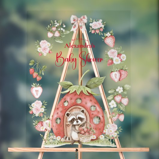 Strawberry Woodland Baby Shower アクリルサイン (ニュートラル)