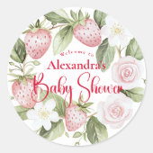 Strawberry Woodland Baby Shower ラウンドシール (正面)