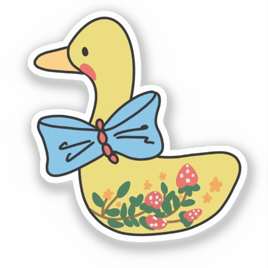 Strawberry Yellow Duck Lady With Blue Bowtie シール (正面)