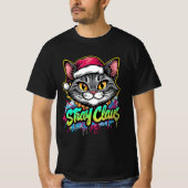 Stray Claus – Graffiti Christmas Cat Design Tシャツ (正面)