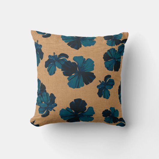 Streakyハワイのハイビスカスのリバーシブルの枕 クッション (正面)