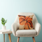 StreakyハワイのハイビスカスのFauxLinenの正方形の枕 クッション (椅子)