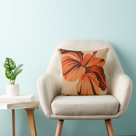 StreakyハワイのハイビスカスのFauxLinenの正方形の枕 クッション (椅子)