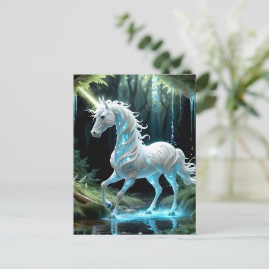 Streamに魅了された青と白のユニコーン歩く ポストカード (スタンド正面)
