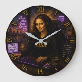 Streamer Funny Mona Lisa Gamer & Twitch Creator ラージ壁時計