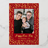 Streamers and Confetti Happy New Year Photo 箔シーズンカード (正面)