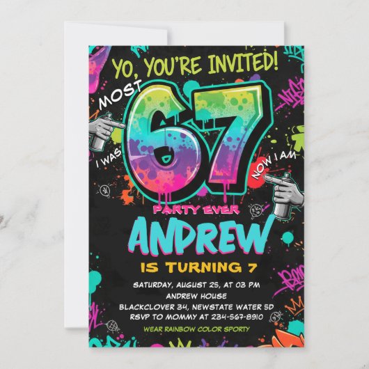 Street Art Graffiti 6 to 7 Birthday 招待状 (正面)
