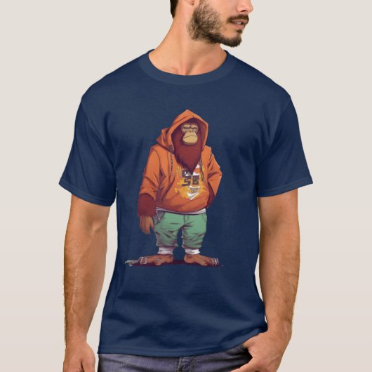 Street Art Orangutan Urban Rap Street Monkey girl Tシャツ (正面)