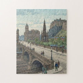Street of Edinburgh Old Town Japanese Woodblock Pr ジグソーパズル