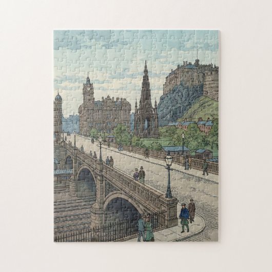 Street of Edinburgh Old Town Japanese Woodblock Pr ジグソーパズル (縦)