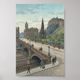 Street of Edinburgh Old Town Japanese Woodblock Pr ポスター