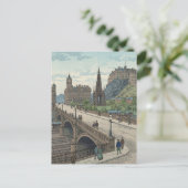 Street of Edinburgh Old Town Japanese Woodblock Pr ポストカード (スタンド正面)