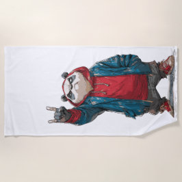 Street Panda Rock Gesture Illustration ビーチタオル