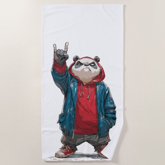 Street Panda Rock Gesture Illustration ビーチタオル (正面)