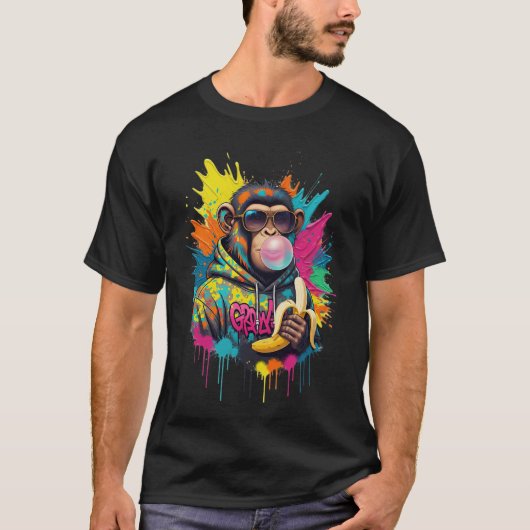 Street Rebel Monkey – Banana Madness Graffiti Art  Tシャツ (正面)