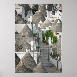 Street with trulli houses in Alberobello, Puglia ポスター