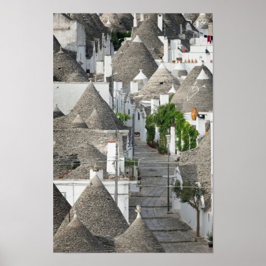 Street with trulli houses in Alberobello, Puglia ポスター (正面)
