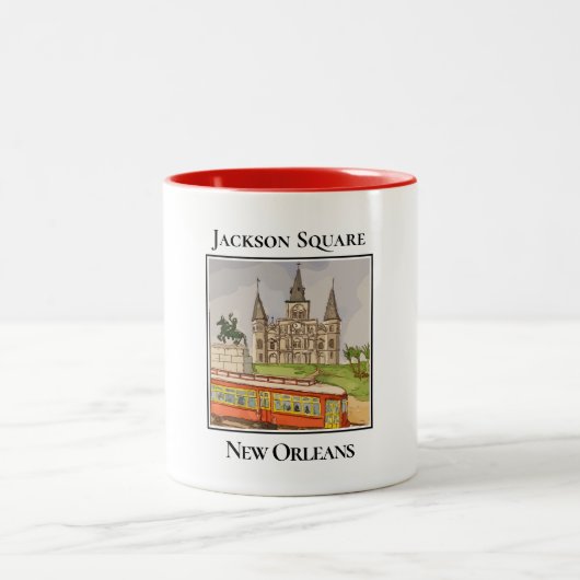 Streetcar and Jackson Square, New Orleans ツートーンマグカップ (中央)