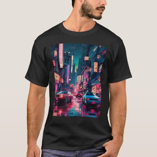 Streets of Tokyo Japan Night Scene With Lights - V Tシャツ (正面)