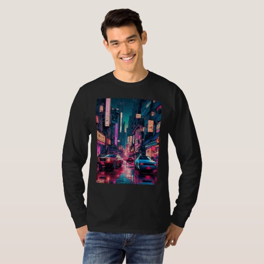 Streets of Tokyo Japan Night Scene With Lights - V Tシャツ (正面フル)