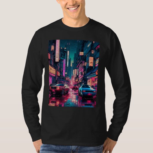 Streets of Tokyo Japan Night Scene With Lights - V Tシャツ (正面)
