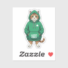Streetwear Cat In Green Hoodie Lucky Vibes Sticker シール