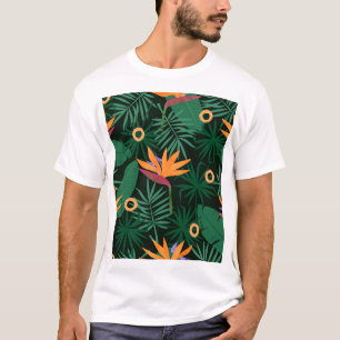 Strelitzia花:トロピックヴィンテージ背景 Tシャツ