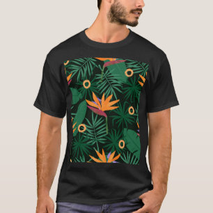 Strelitzia花:トロピックヴィンテージ背景 Tシャツ