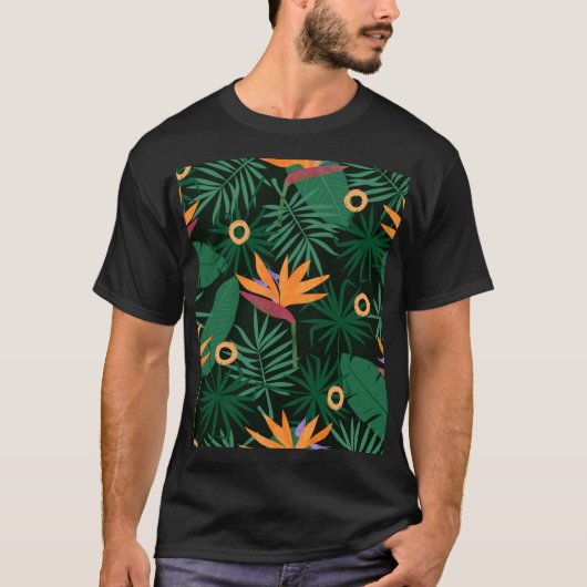 Strelitzia花:トロピックヴィンテージ背景 Tシャツ (正面)