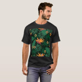Strelitzia花:トロピックヴィンテージ背景 Tシャツ (正面フル)