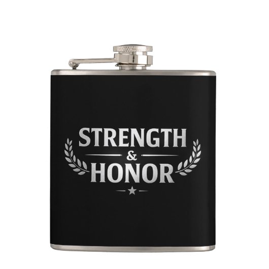 Strength and Honor Black Stainless Steel Hip Flask フラスク (正面)