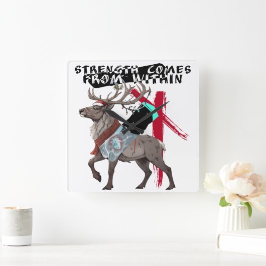 Strength Comes From Within Reindeer スクエア壁時計 (ホーム)