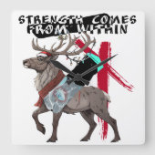 Strength Comes From Within Reindeer スクエア壁時計 (正面)