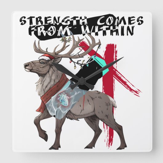 Strength Comes From Within Reindeer スクエア壁時計 (正面)